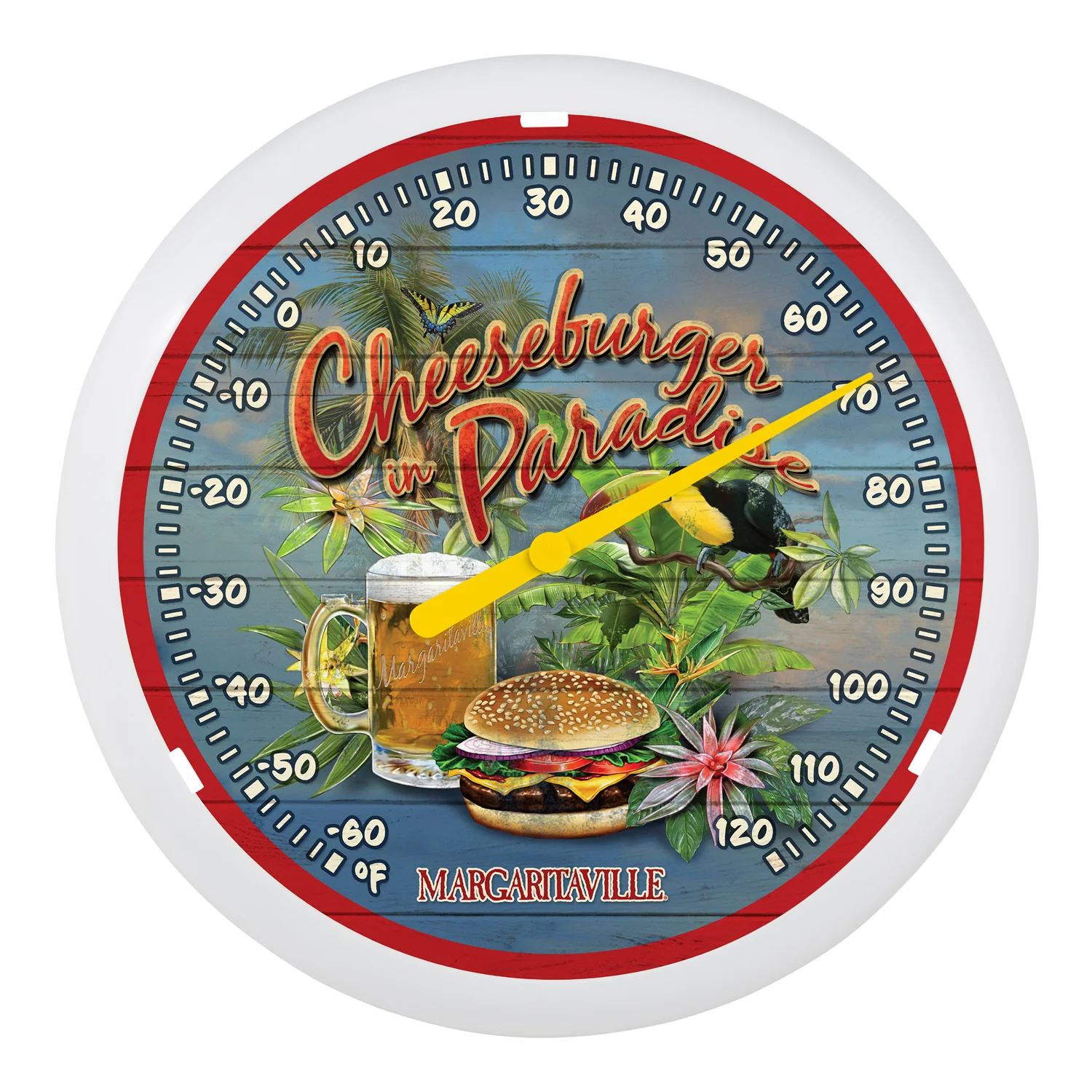 104-134MV1 13.25" Round Cheeseburger In Paradise Margaritaville Thermometer