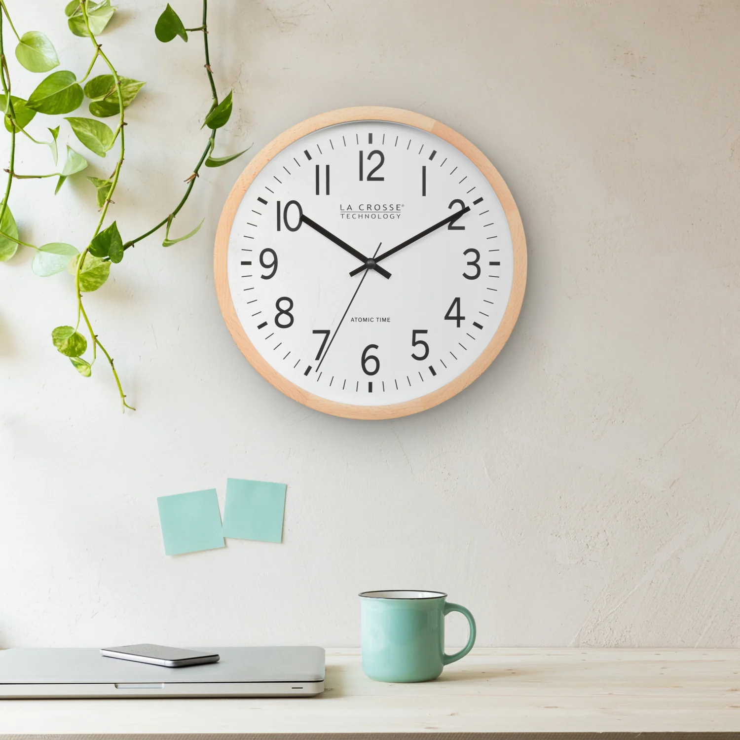 404-53707 12.8-inch Atomic Wood Wall Clock – Beech Wood - Image 5