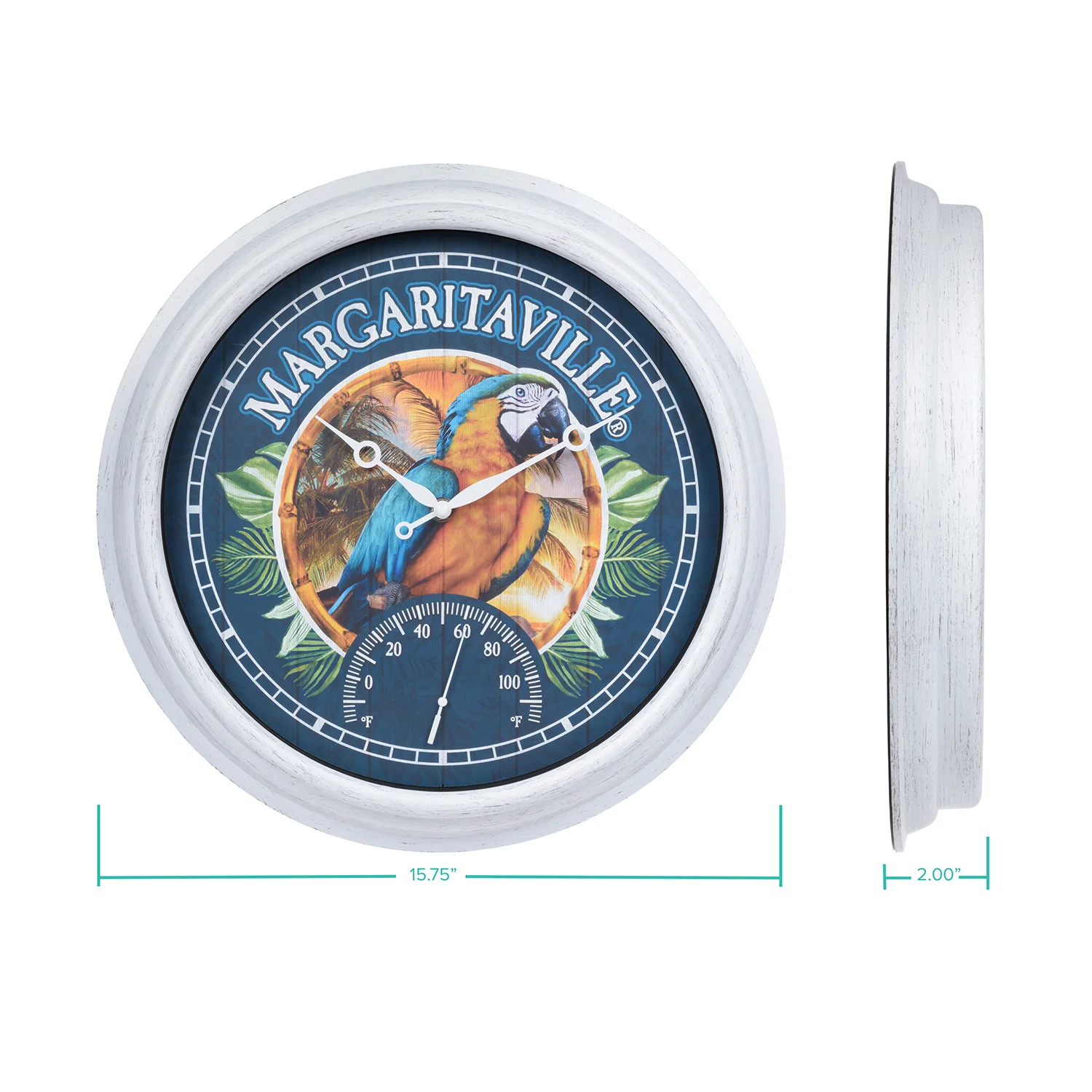 433-3841MV6T 15.75-inch Margaritaville Indoor/Outdoor Wall Clock w/ Temperature - Image 8