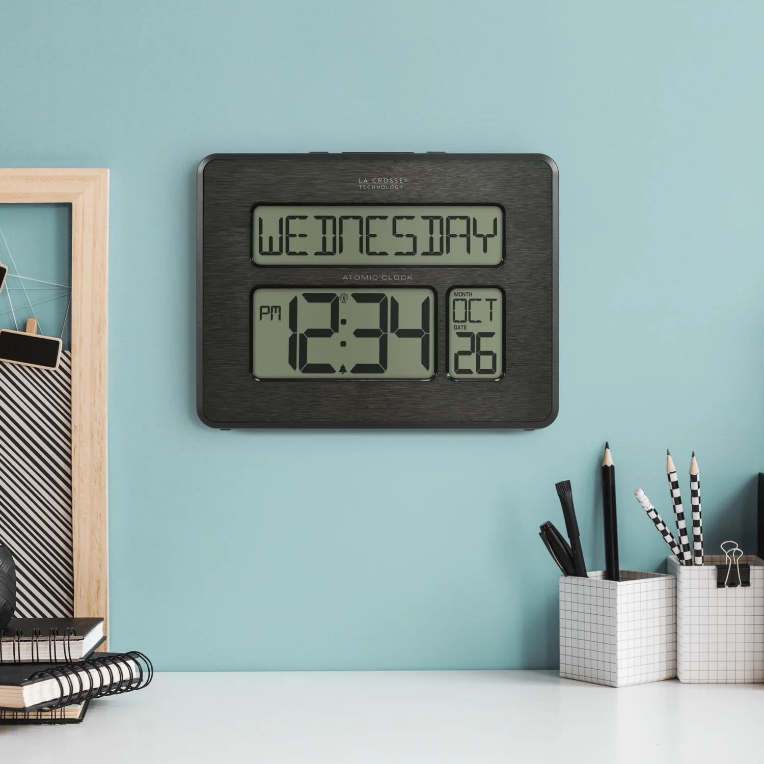 513-1419C Atomic Digital Wall Clock with Calendar and Indoor Temperature - Image 5