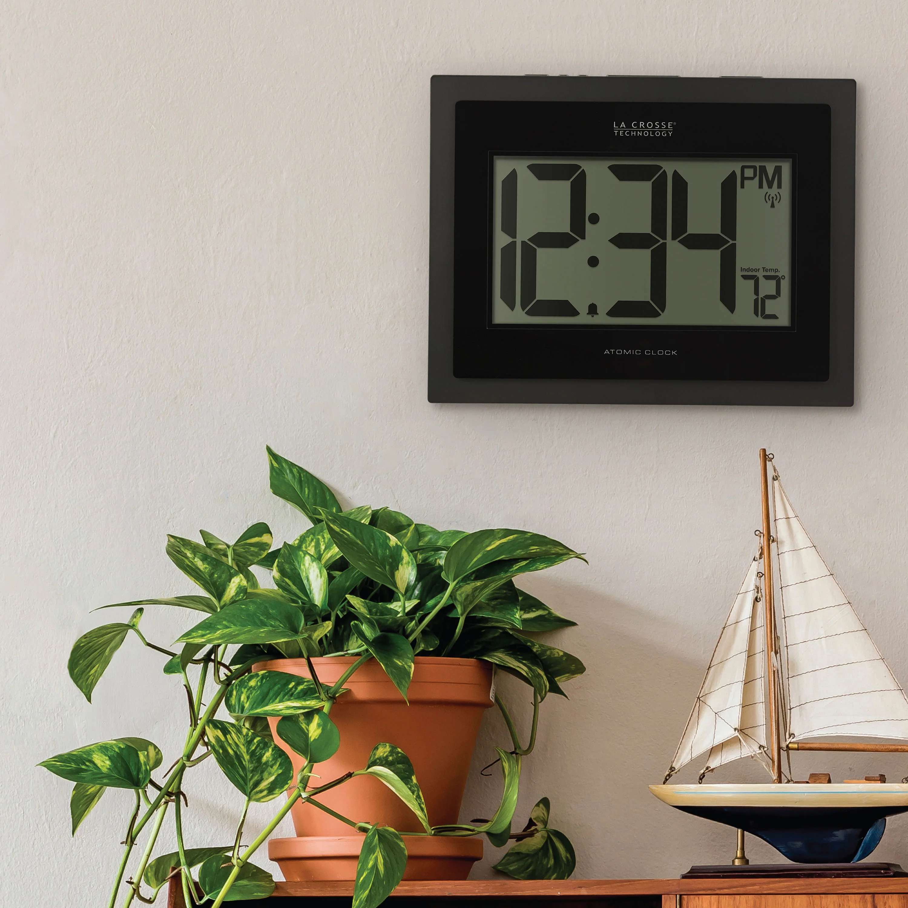 513-1422 Atomic Digital Wall Clock with Indoor Temp and Time Advance - Image 2
