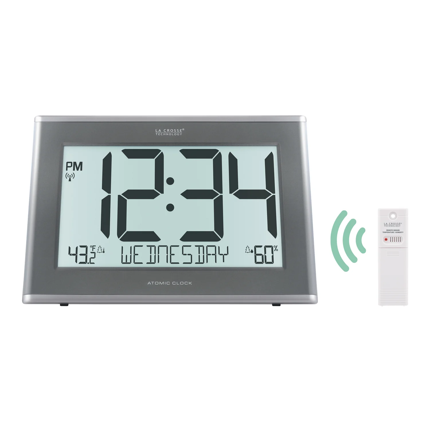 513-85647 Jumbo Atomic Wall Clock with In/Outdoor Temp, Humidity and Backlight - Image 2