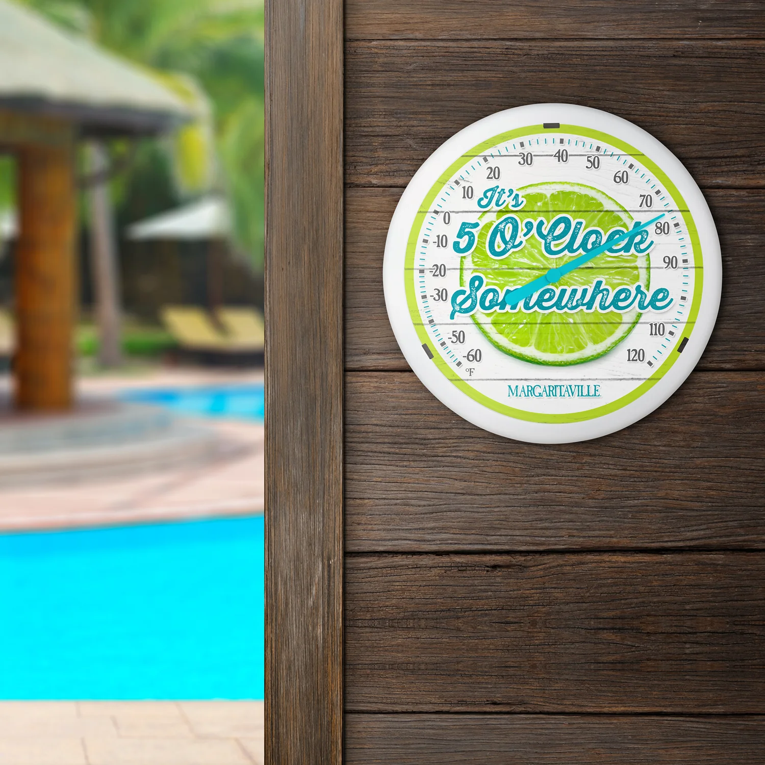 L77284 12" Round 5 O'Clock Somewhere Margaritaville Thermometer - Image 3