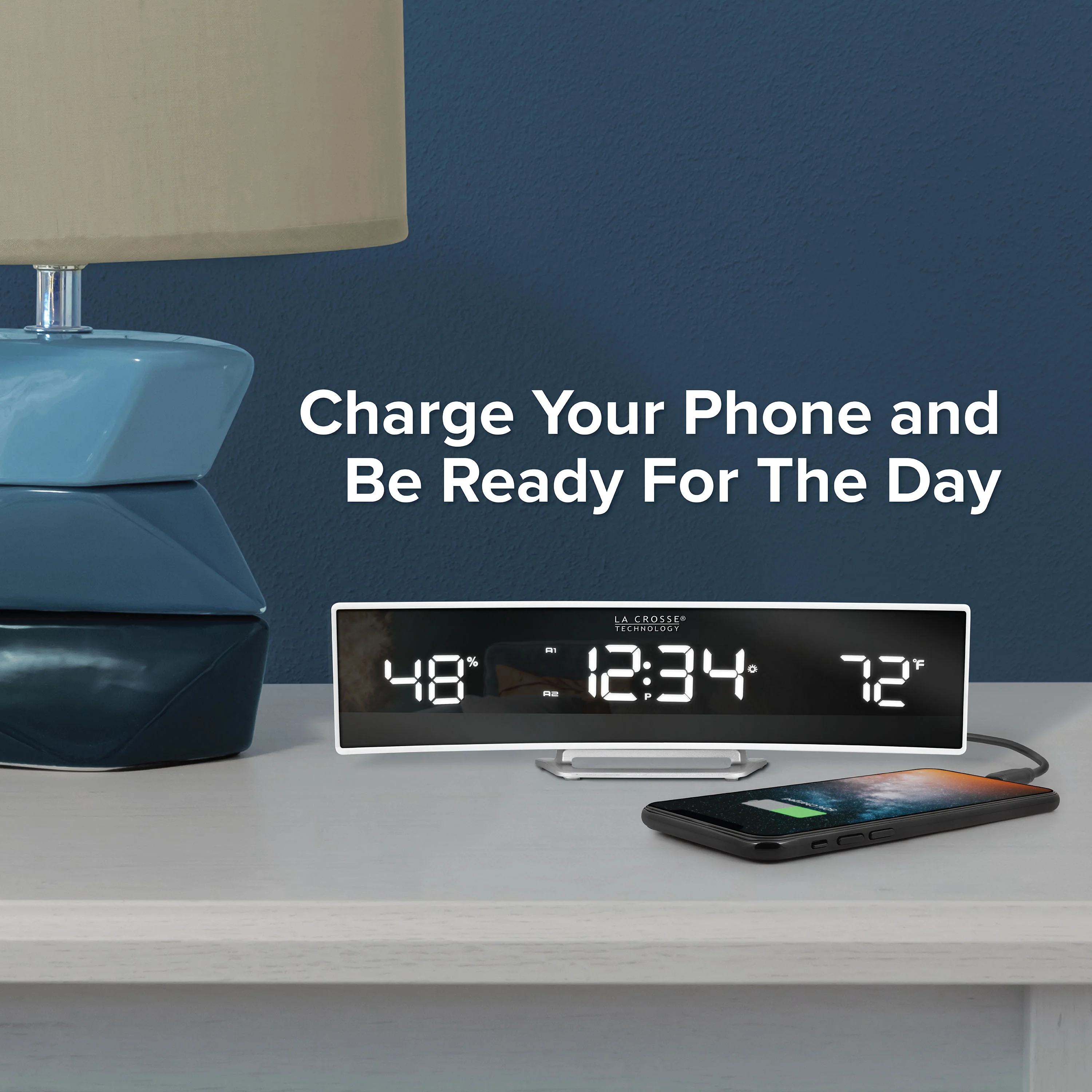 602-247V2 Curved Mirror LED Alarm Clock with Indoor Temp and Humidity - Image 8