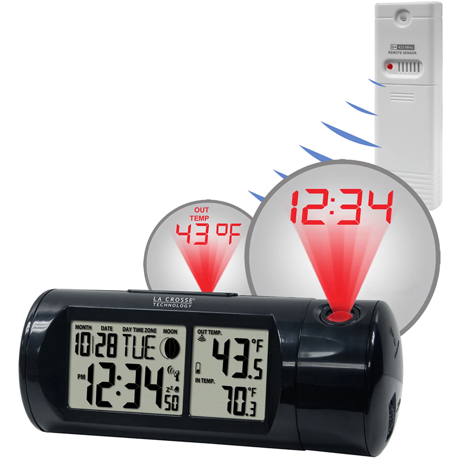 Projection Alarm Clock with Indoor/Outdoor Temperature - Image 3