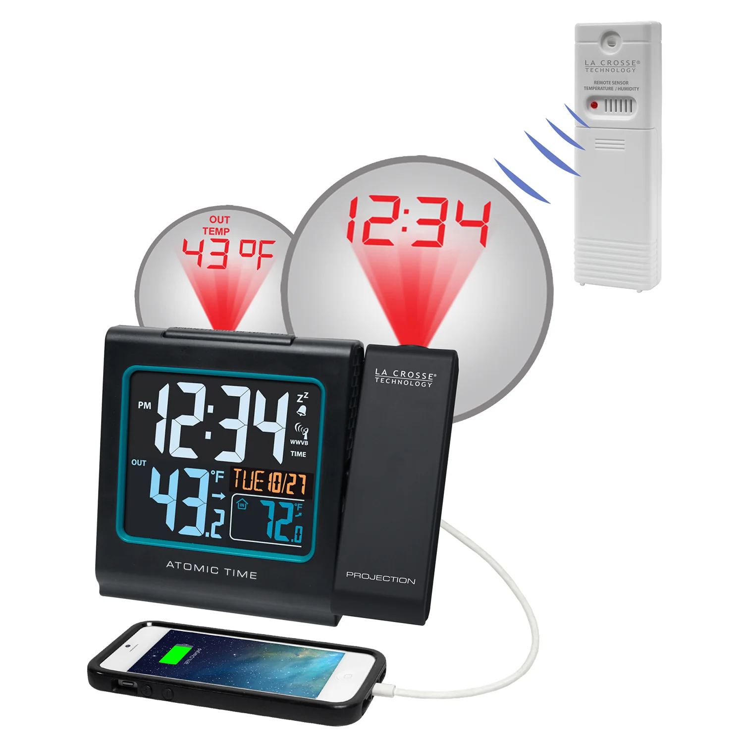 Atomic Projection Alarm Clock with Indoor/Outdoor Temperature - Image 4