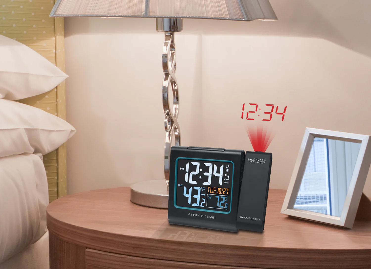 Atomic Projection Alarm Clock with Indoor/Outdoor Temperature - Image 2