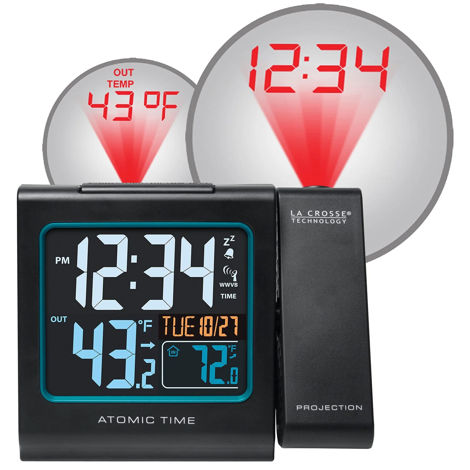 616-146V4 Atomic Projection Alarm Clock with In/Out Temperature - Image 3