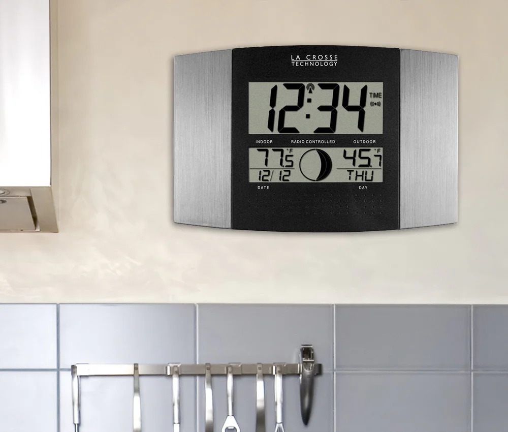Atomic Digital Wall Clock with Moon Phase and Indoor/Outdoor Temperature - Image 3